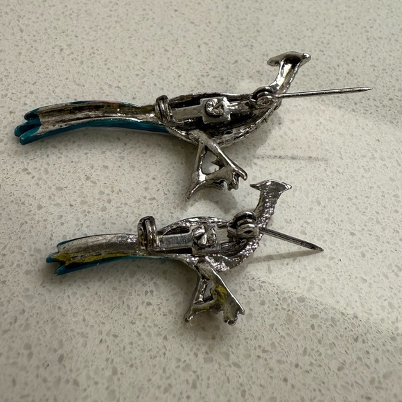 Vintage Pheasant Bird Brooches Pins Set of 2 Silver Tone Enamel Rhinestones - Picture 6 of 7